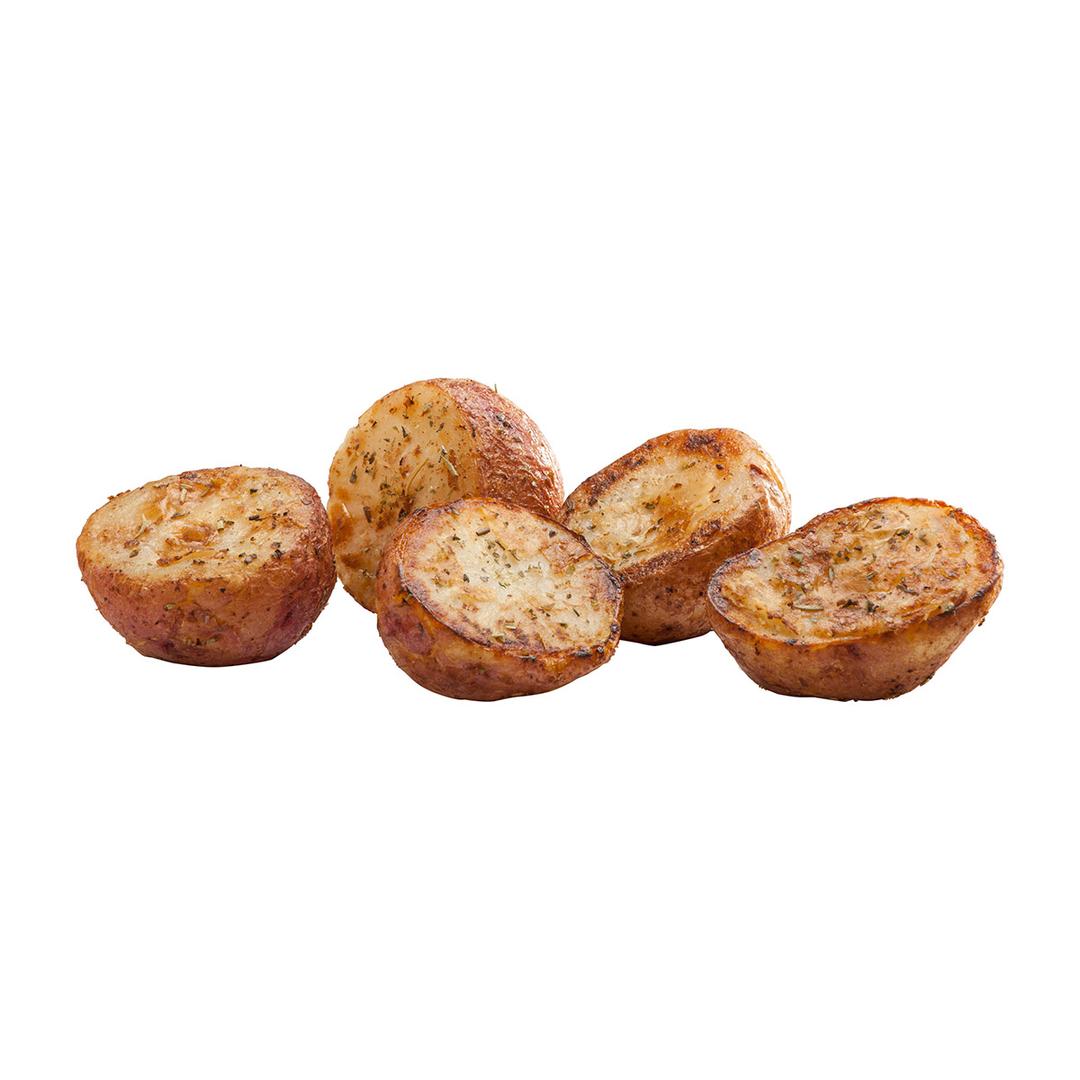 Mitades de papa de cáscara roja rostizadas con romero 